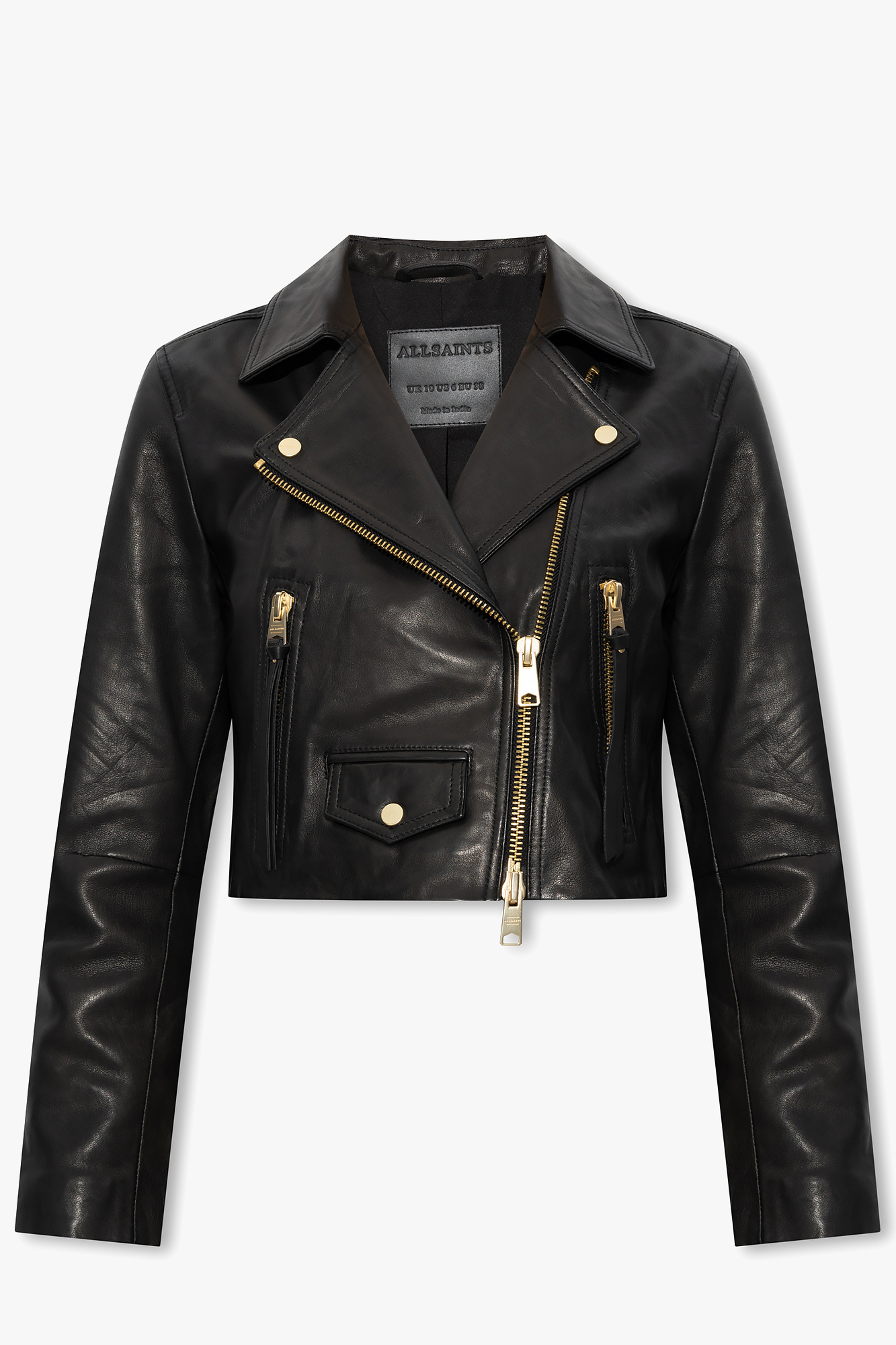 Black 'Elora' leather jacket AllSaints - patterned t shirt versace